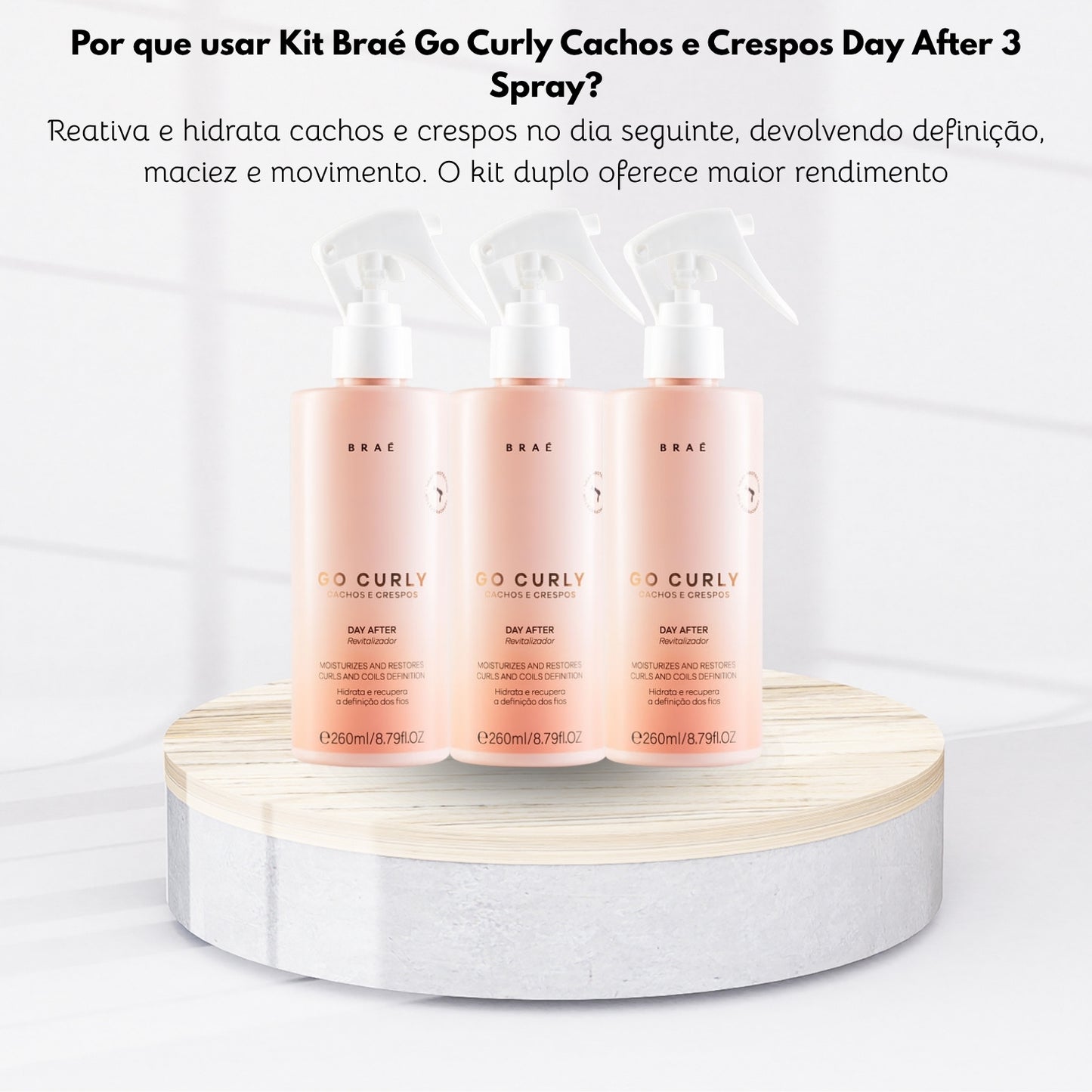 Kit Braé Go Curly Cachos e Crespos Day After 3 Spray 260 ml para Cabelo Cacheado