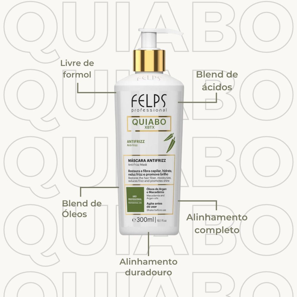 Máscara Felps XBTX Quiabo Antifrizz 300 ml