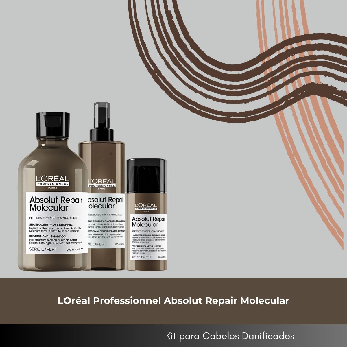 Kit Loreal Absolut Repair Molecular e Leave-in (3 Produtos)