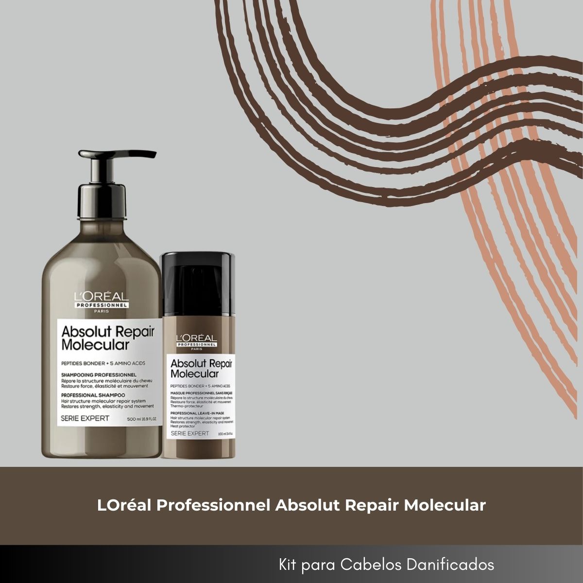 Kit Loreal Absolut Repair Molecular Shampoo 500 ml e Máscara Leave-in 100 ml
