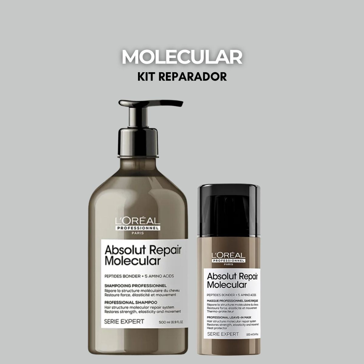 Kit Loreal Absolut Repair Molecular Shampoo 500 ml e Máscara Leave-in 100 ml