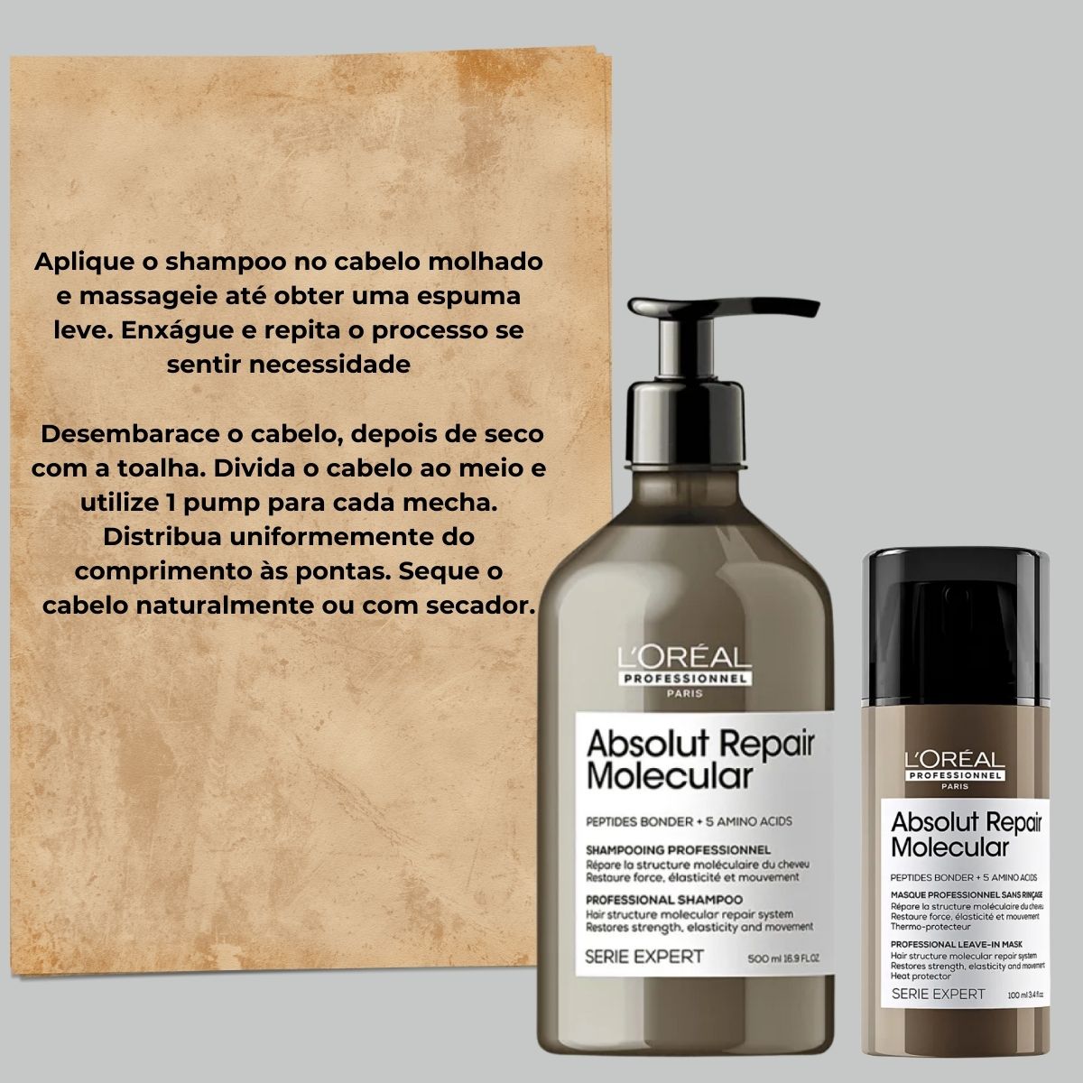 Kit Loreal Absolut Repair Molecular Shampoo 500 ml e Máscara Leave-in 100 ml