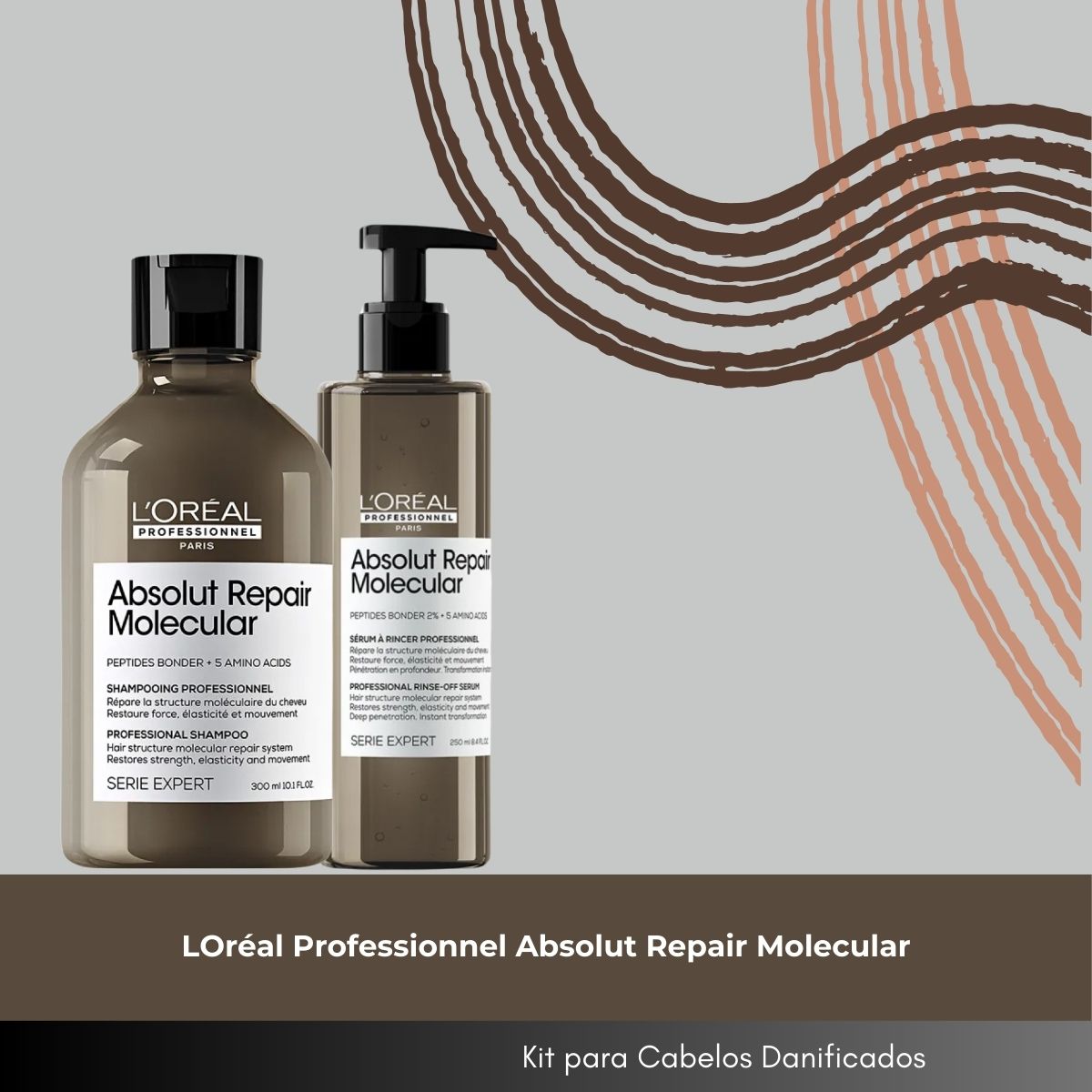 Kit Loreal Absolut Repair Molecular Shampoo 300 ml e Sérum Capilar 250 ml