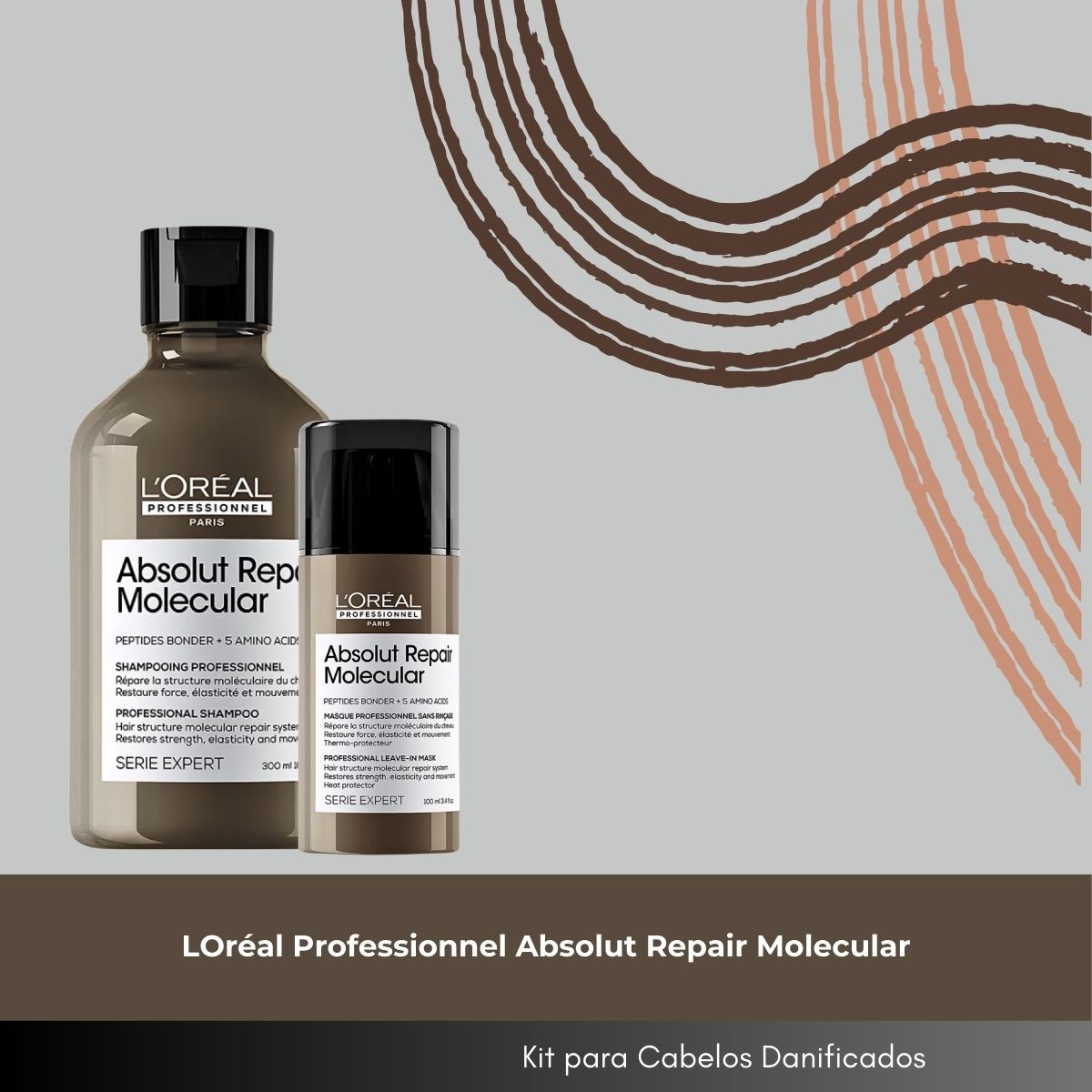 Kit Loreal Absolut Repair Molecular Shampoo 300 ml e Máscara Leave-in 100 ml