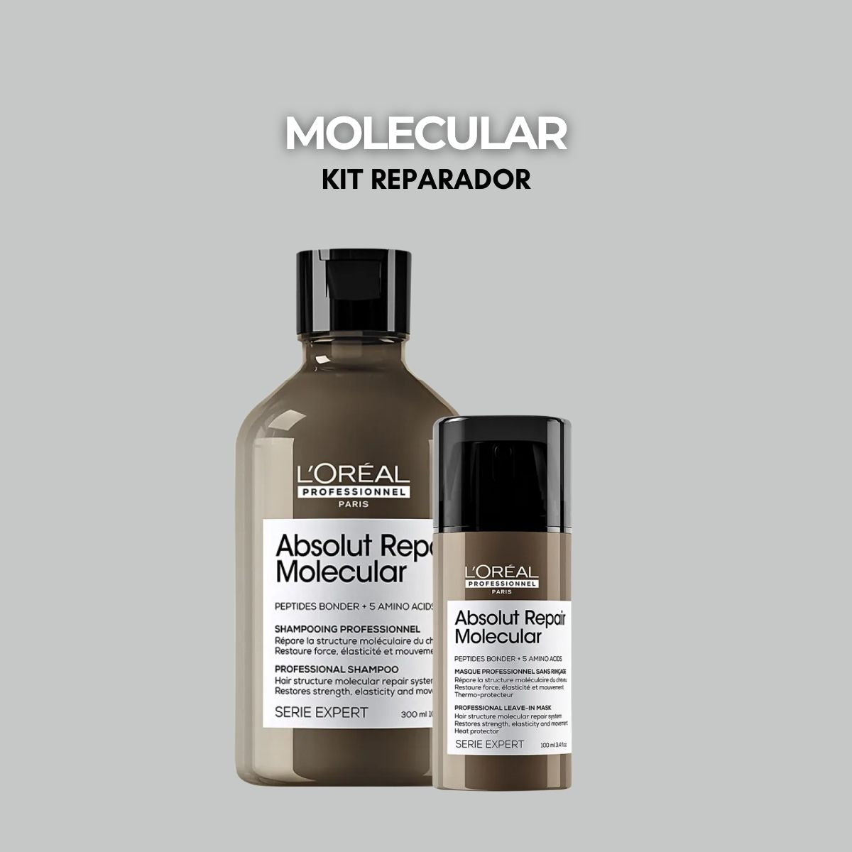 Kit Loreal Absolut Repair Molecular Shampoo 300 ml e Máscara Leave-in 100 ml