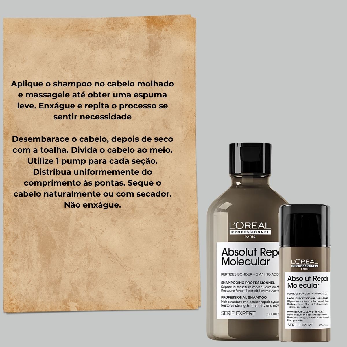 Kit Loreal Absolut Repair Molecular Shampoo 300 ml e Máscara Leave-in 100 ml