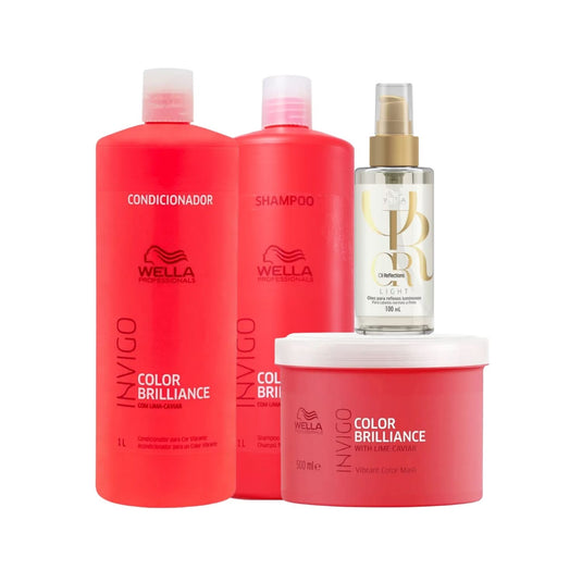 Kit Wella Invigo Color Brilliance e Oil Reflections light 100 ml Salão (4 Produtos)