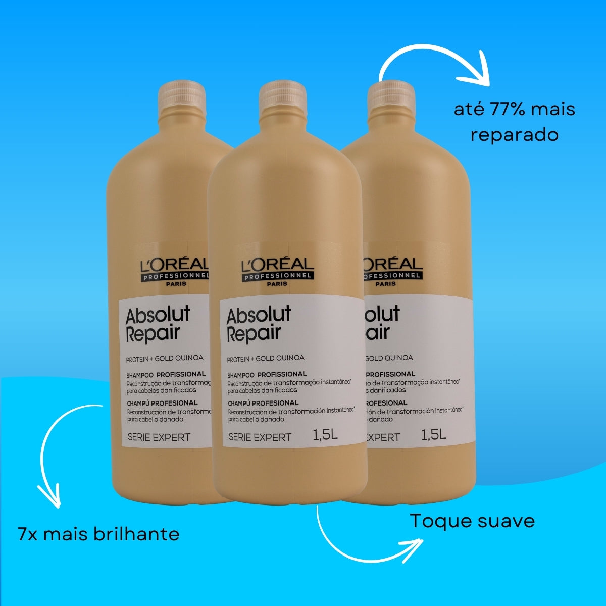 Kit Loreal Absolut Repair Gold Quinoa 3 Shampoo 1,5L