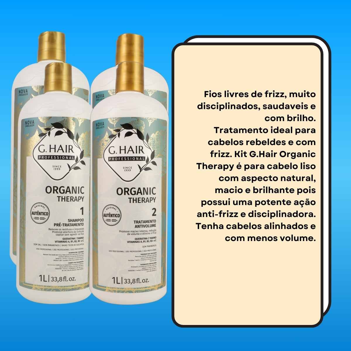 Kit G.Hair Organic Therapy 2 Tratamento Progressiva Antivolume 1 Litro