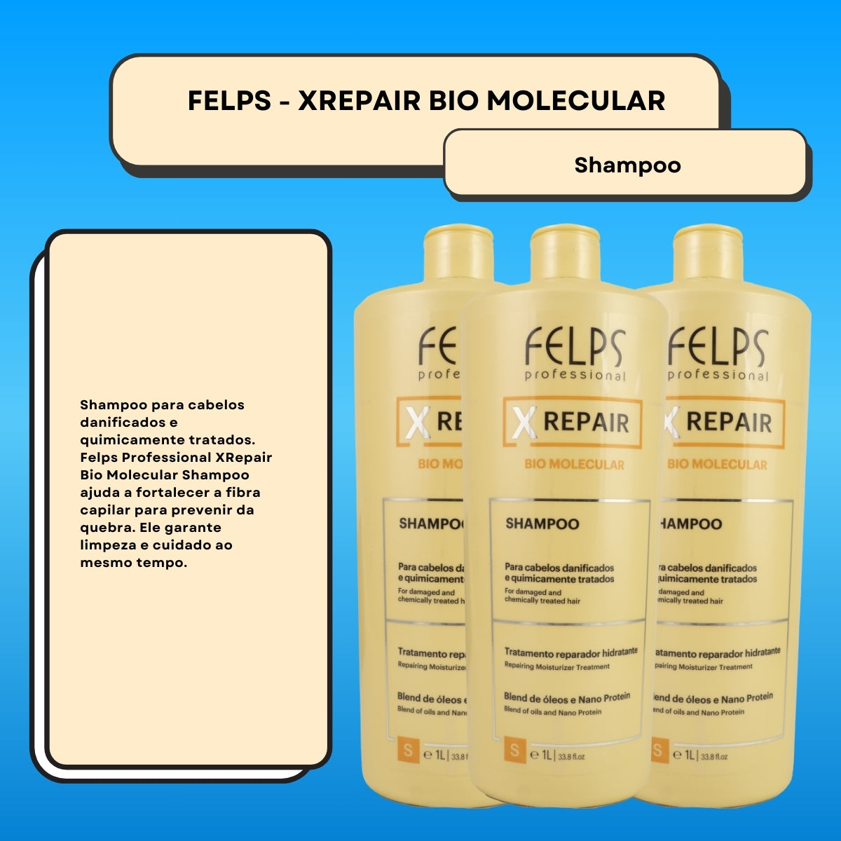 Kit Felps X Repair Bio Molecular 3 Shampoo 1 Litro