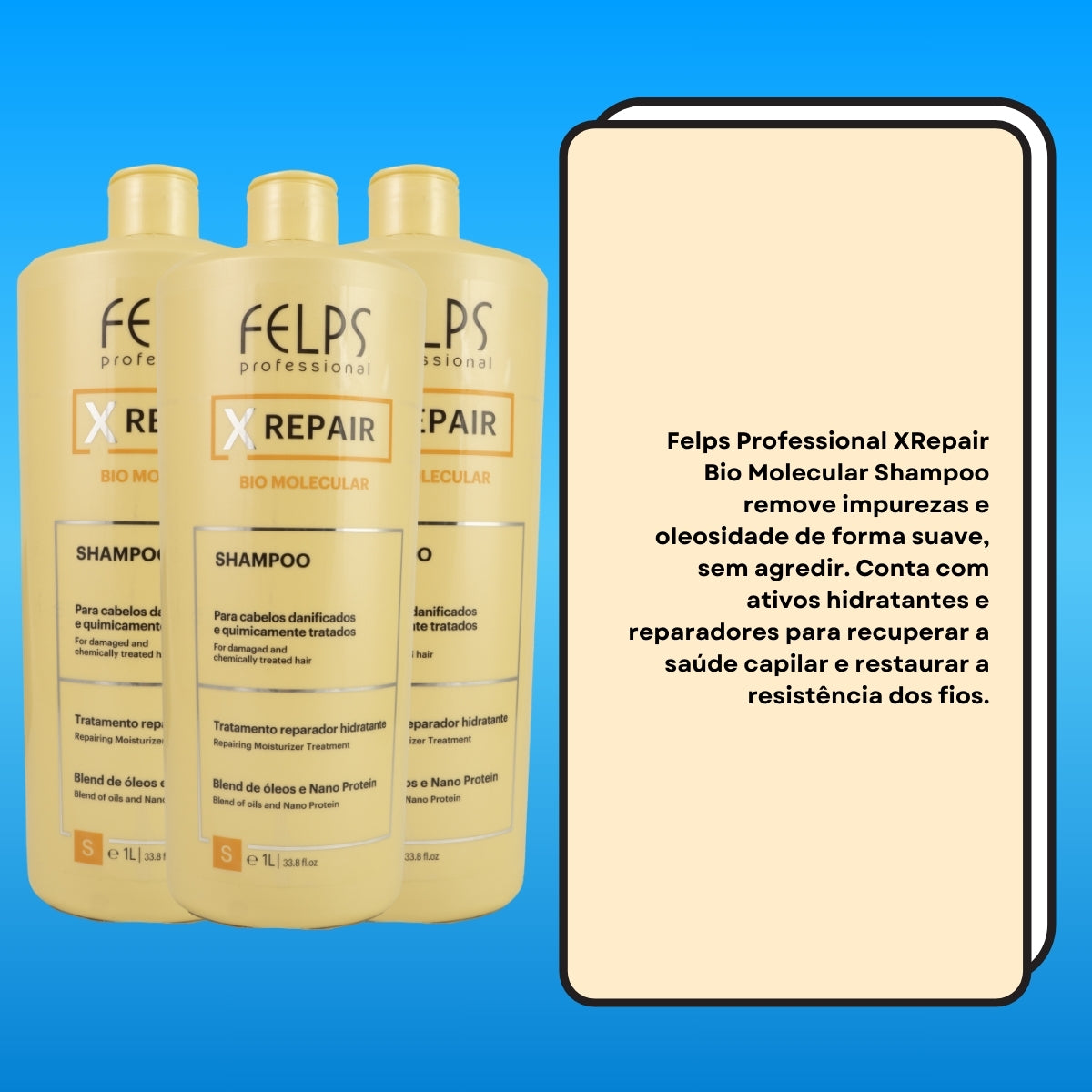 Kit Felps X Repair Bio Molecular 3 Shampoo 1 Litro