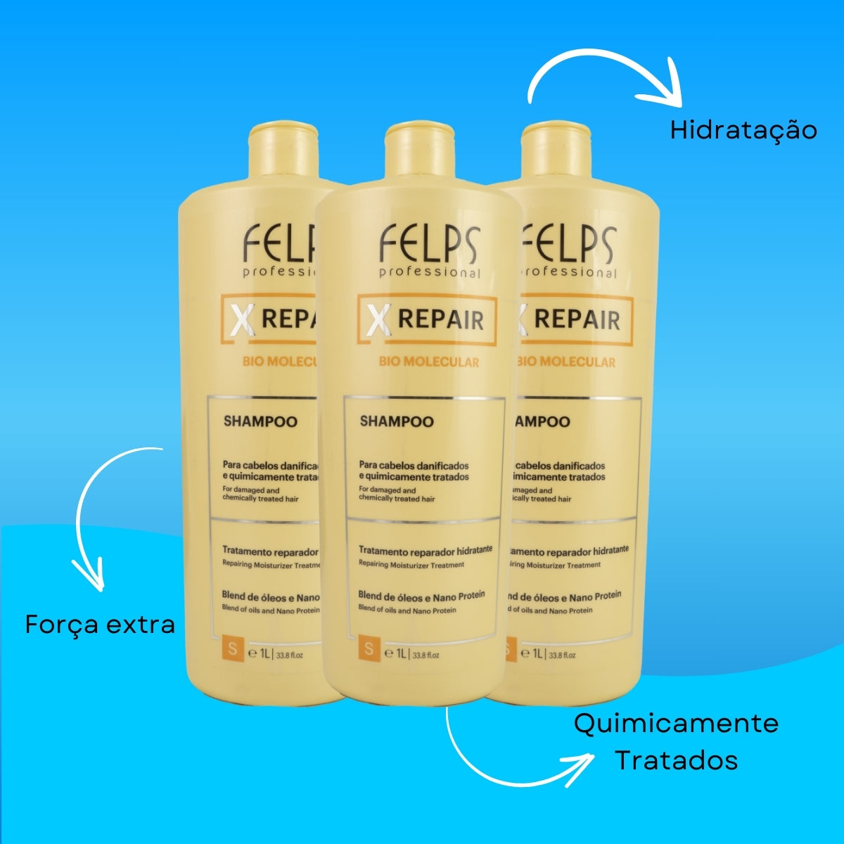 Kit Felps X Repair Bio Molecular 3 Shampoo 1 Litro