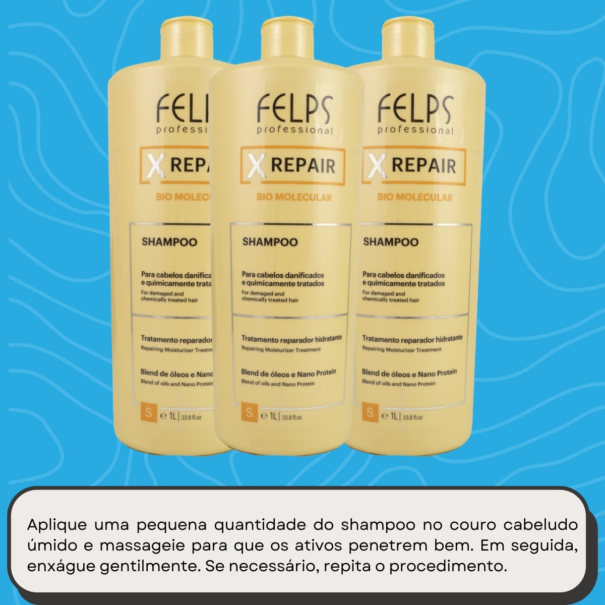 Kit Felps X Repair Bio Molecular 3 Shampoo 1 Litro