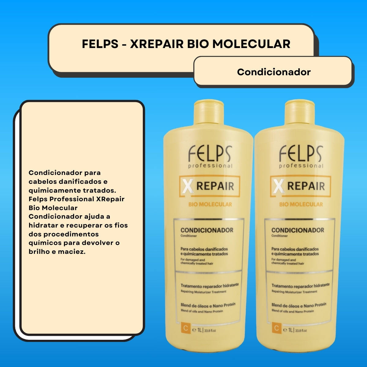 Kit Felps X Repair Bio Molecular 2 Condicionador 1 Litro