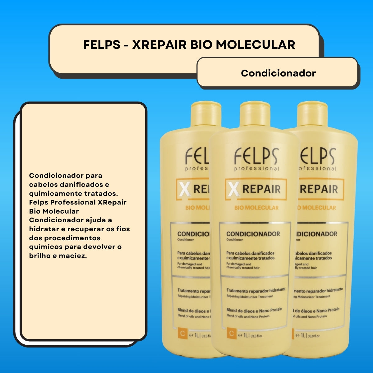 Kit Felps X Repair Bio Molecular 3 Condicionador 1 Litro