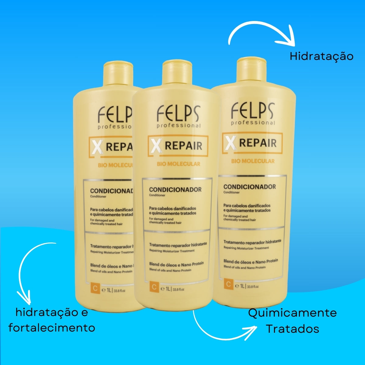 Kit Felps X Repair Bio Molecular 3 Condicionador 1 Litro