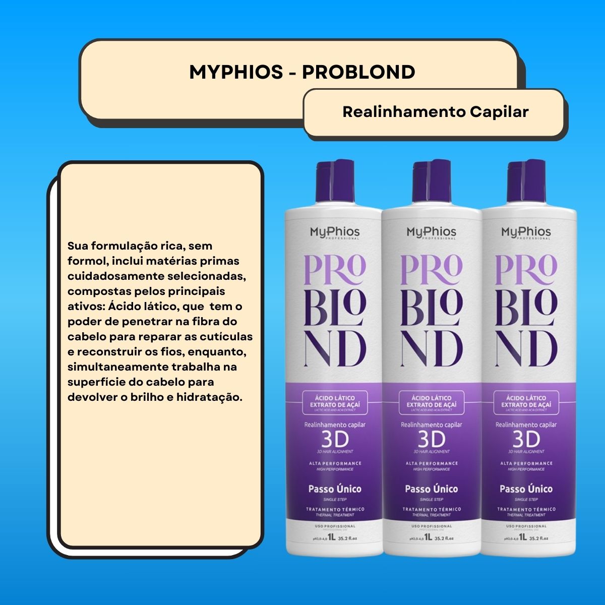 Kit MyPhios ProBlond 3 Realinhamento Capilar 1 Litro