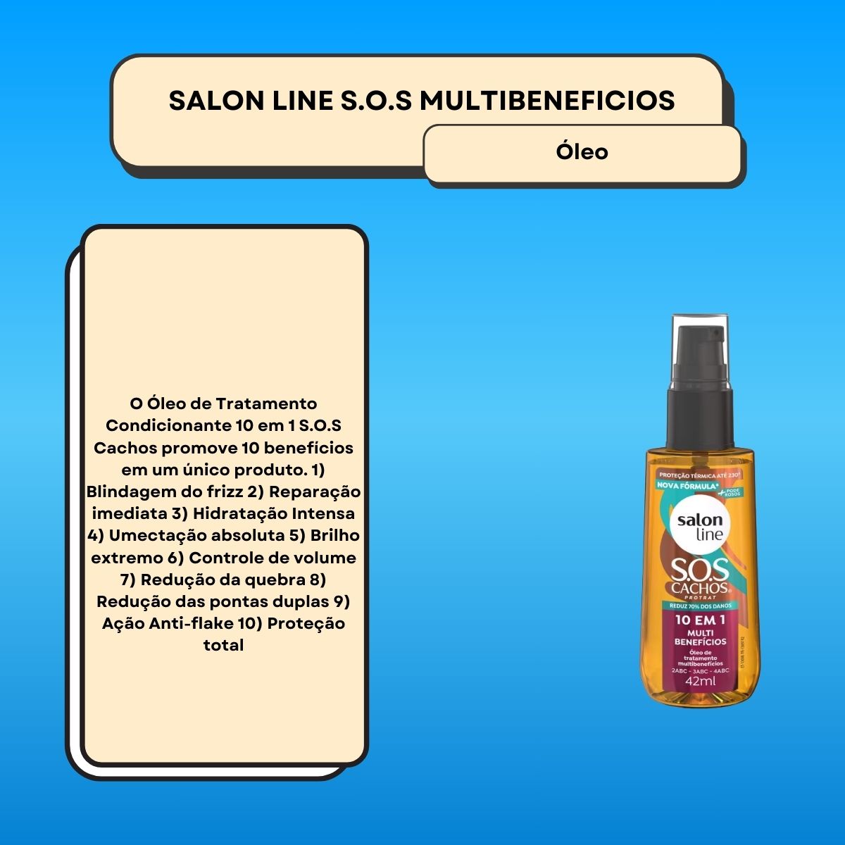 Oleo Salon Line SOS Cachos 10 em 1 Multibenefícios para Cabelo Cacheado 42 ml