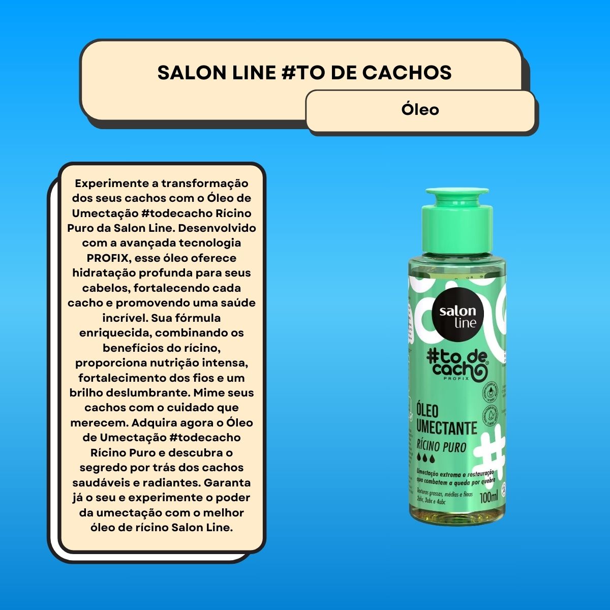 Oleo Salon Line #todecacho Rícino Puro de Umectação 100 ml