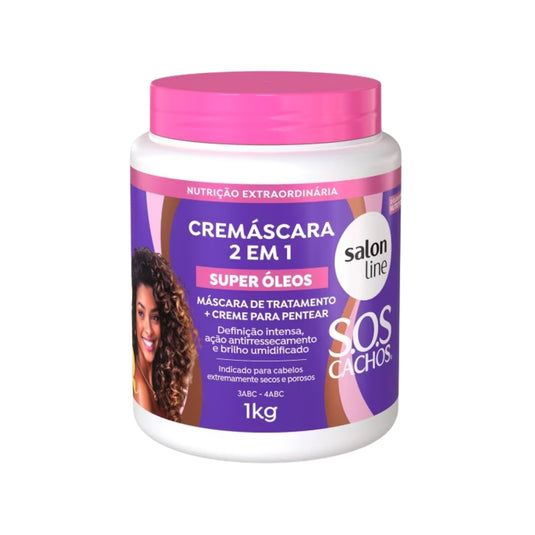 Salon Line S.O.S Cachos Super Óleos Creme de Pentear para Cabelo Cacheado e Máscara 1 Kg