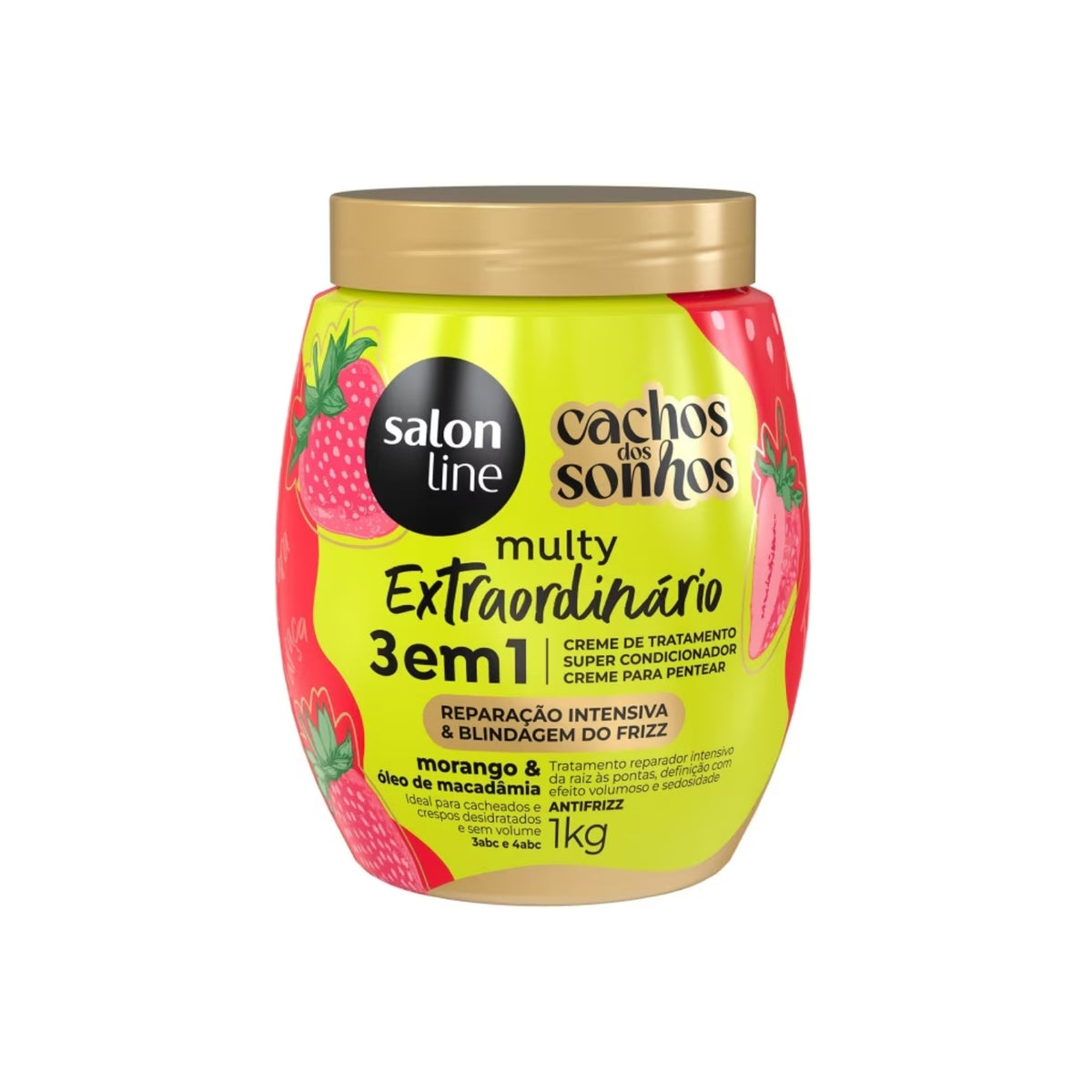 Creme de Pentear Salon Line Cachos dos Sonhos Morango Multy 3 em 1 Creme para Cabelo Cacheado 1 Kg