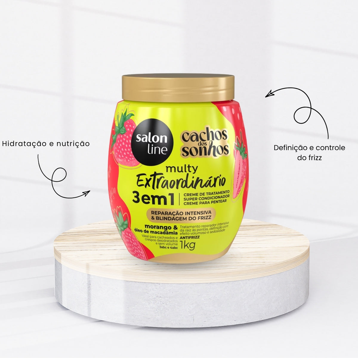 Creme de Pentear Salon Line Cachos dos Sonhos Morango Multy 3 em 1 Creme para Cabelo Cacheado 1 Kg