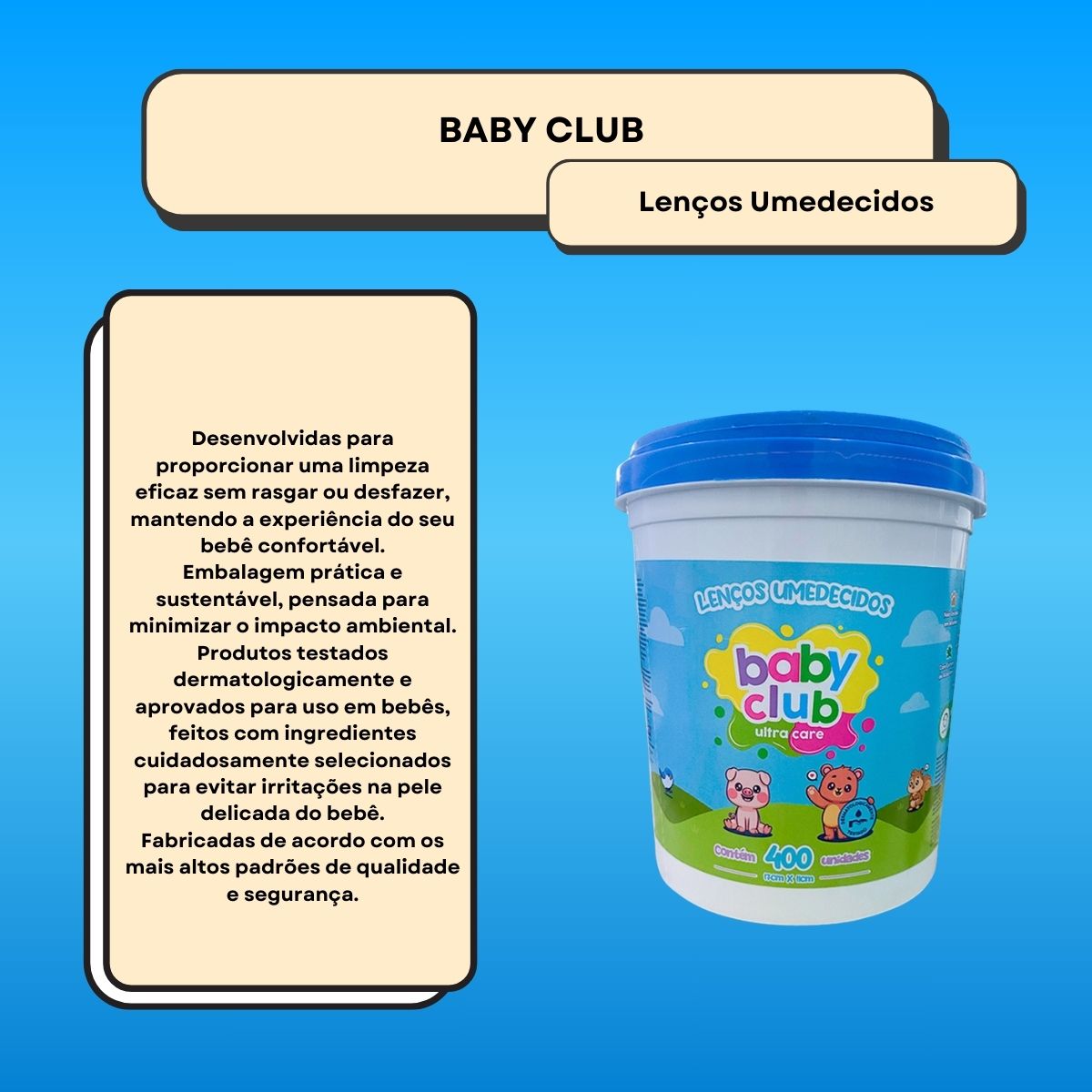 Baby Club Lenços Umedecidos Balde Azul 400 Folhas