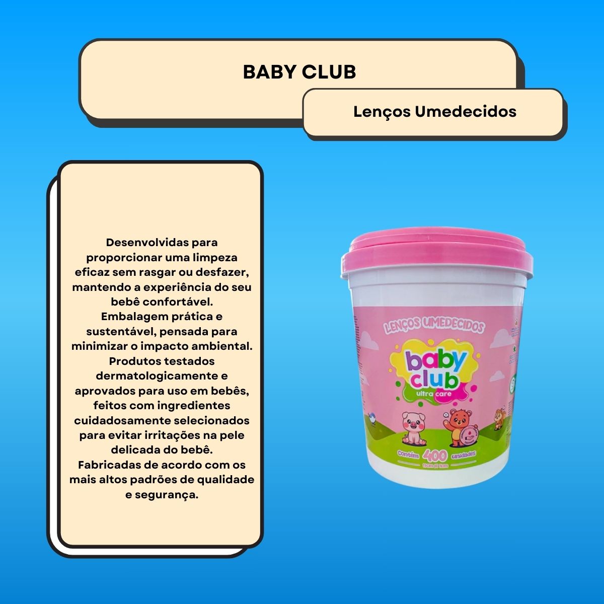 Baby Club Lenços Umedecidos Balde Rosa 400 Folhas
