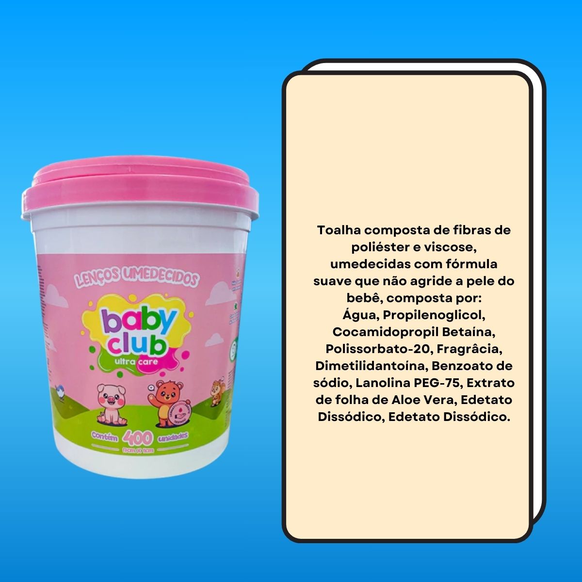 Baby Club Lenços Umedecidos Balde Rosa 400 Folhas