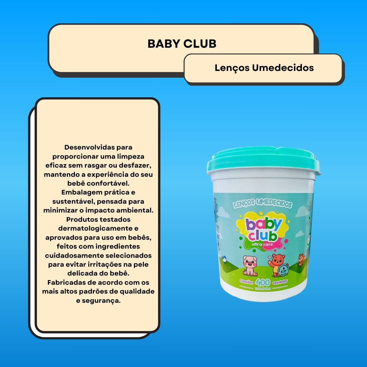 Baby Club Lenços Umedecidos Balde Verde 400 Folhas