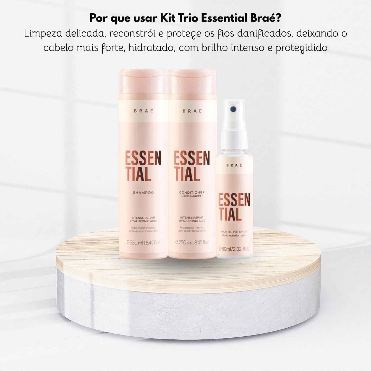 Kit Braé Essential Shampoo, Condicionador 250 ml + Leave-in 60 ml