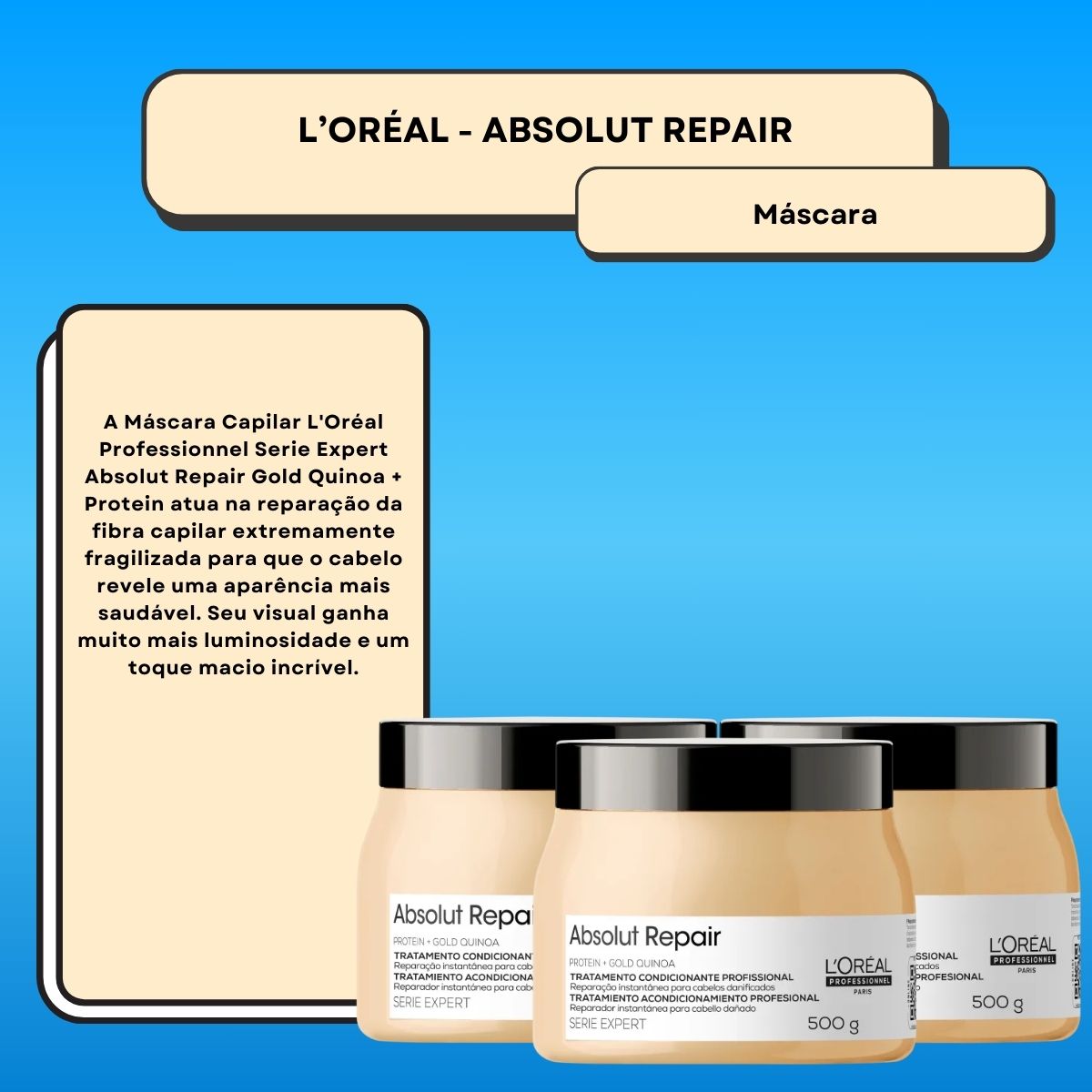 Kit Loreal Absolut Repair Gold Quinoa 3 Máscara 500 g