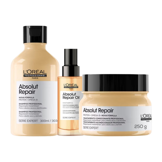 kit Loreal Absolut Repair Gold Shampoo + Máscara + Oleo