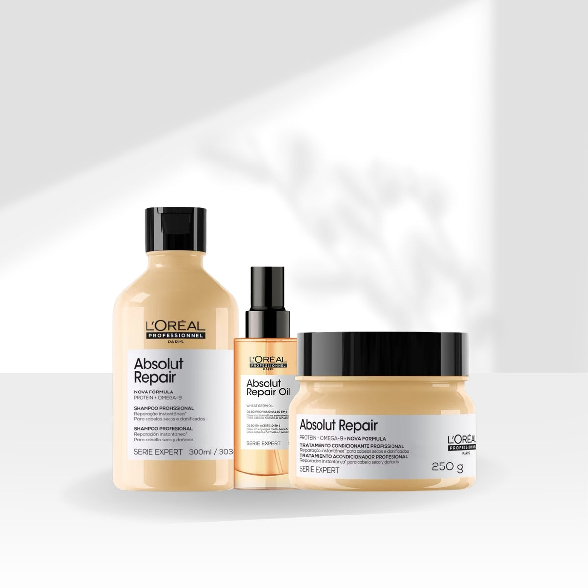 kit Loreal Absolut Repair Gold Shampoo + Máscara + Oleo