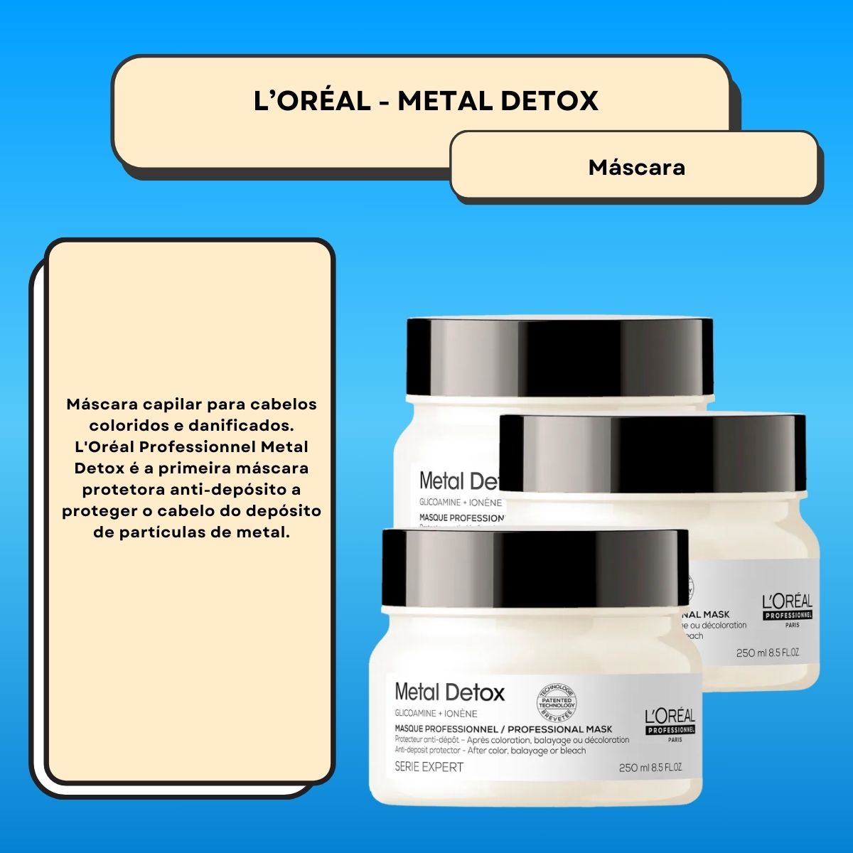 Kit Loreal Metal Detox 3 Máscara Capilar 250 ml