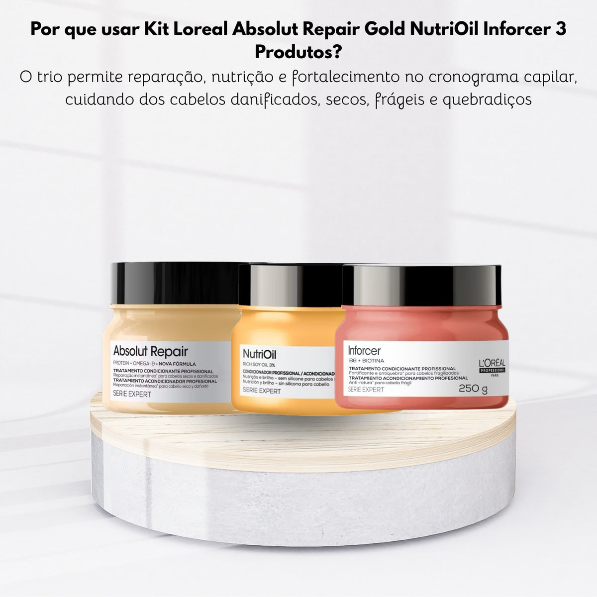 Kit Loreal Absolut Repair Gold NutriOil Inforcer 3 Produtos