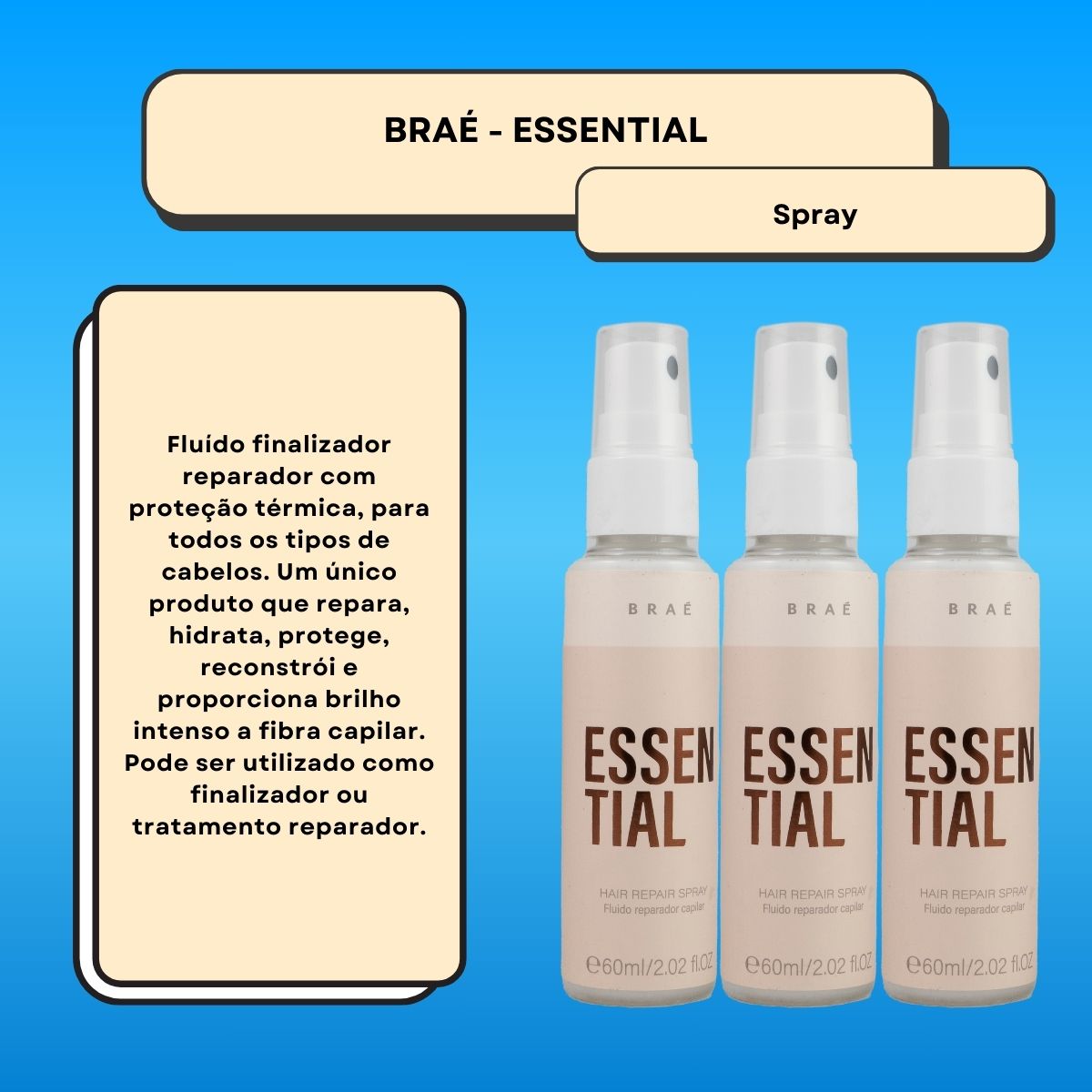 Kit Braé Essential 3 Spray Fluido Reparador Capilar 60 ml