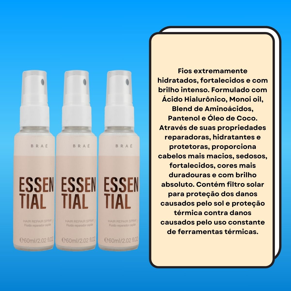 Kit Braé Essential 3 Spray Fluido Reparador Capilar 60 ml