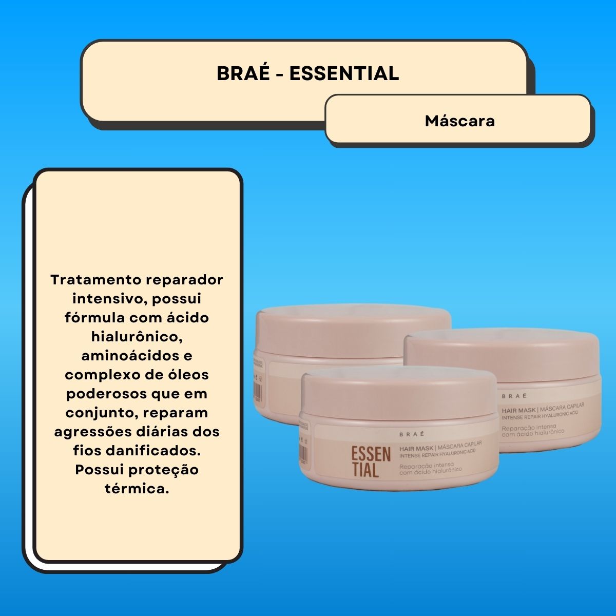 Kit Braé Essential 3 Máscara Capilar Reparação Intensa 200 g