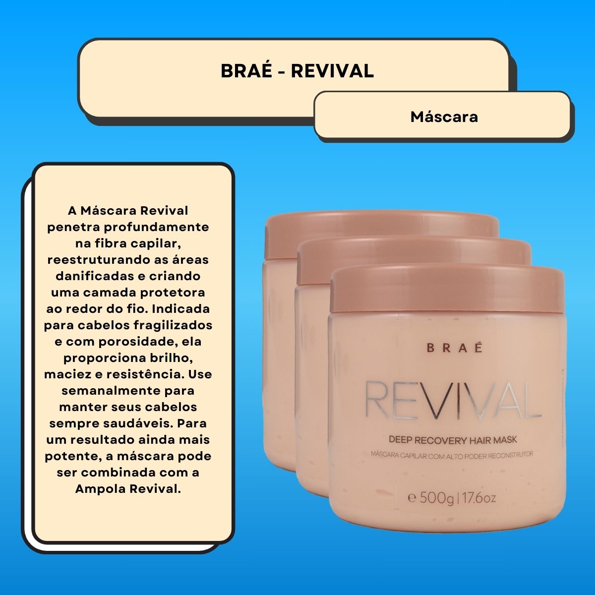 Kit Braé Revival 3 Máscara de Reconstrução 500 g