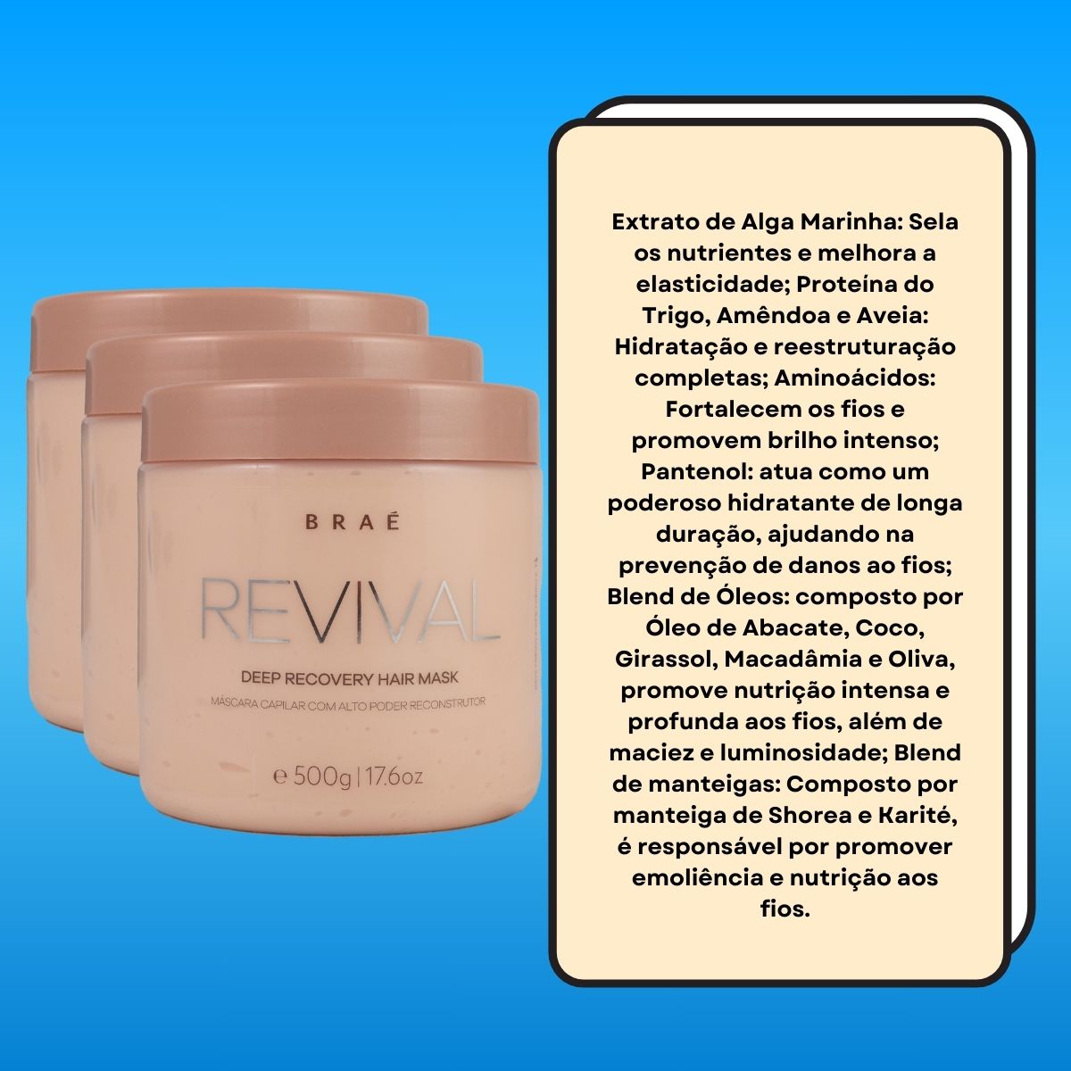 Kit Braé Revival 3 Máscara de Reconstrução 500 g