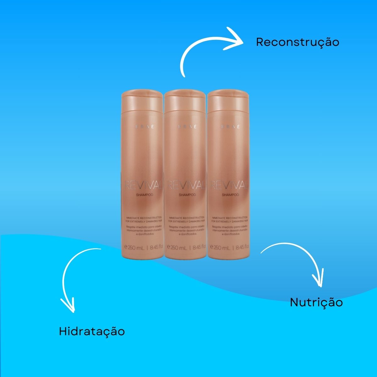 Kit Braé Revival 3 Shampoo Reconstrutor 250 ml