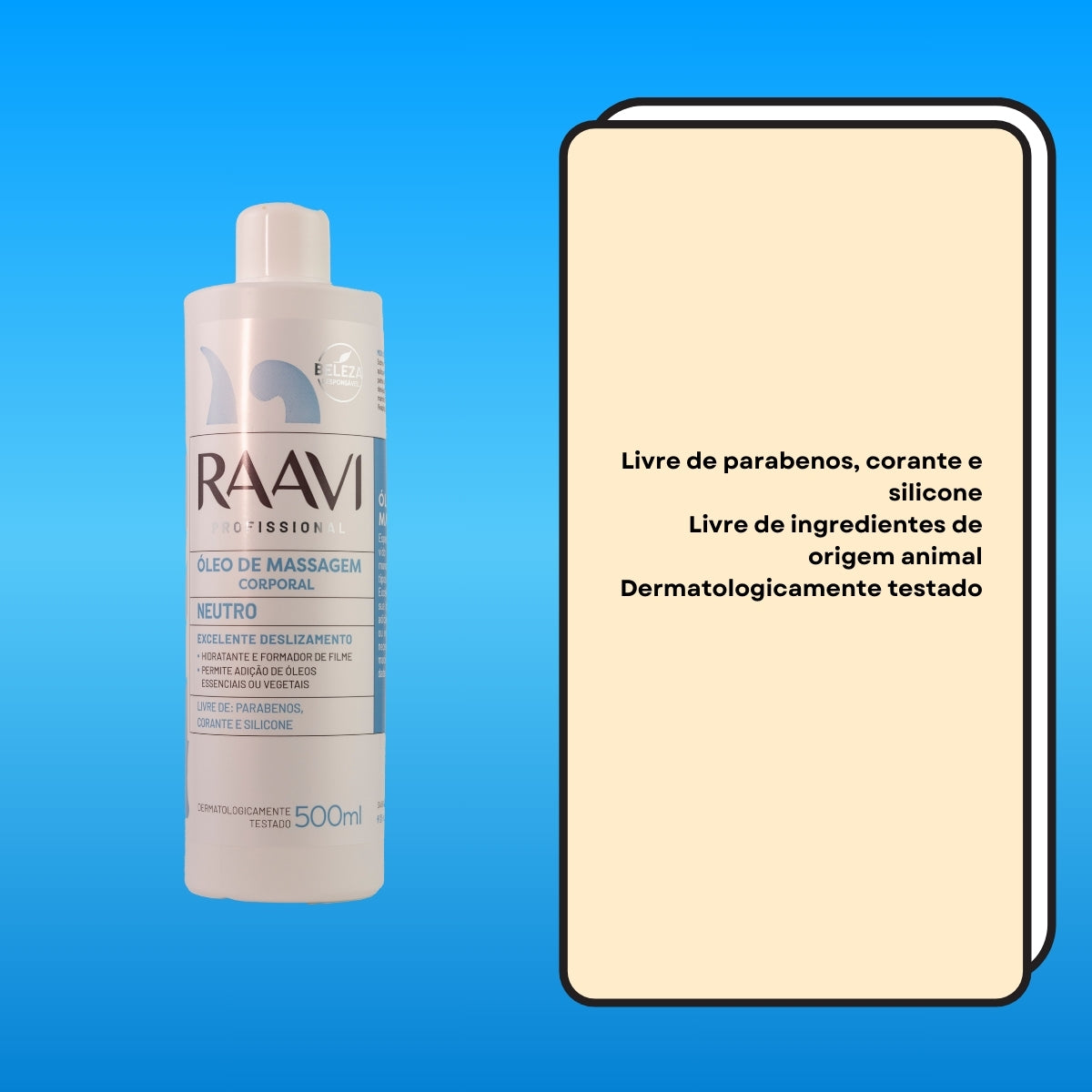 Raavi Oleo de Massagem Corporal Neutro 500 ml