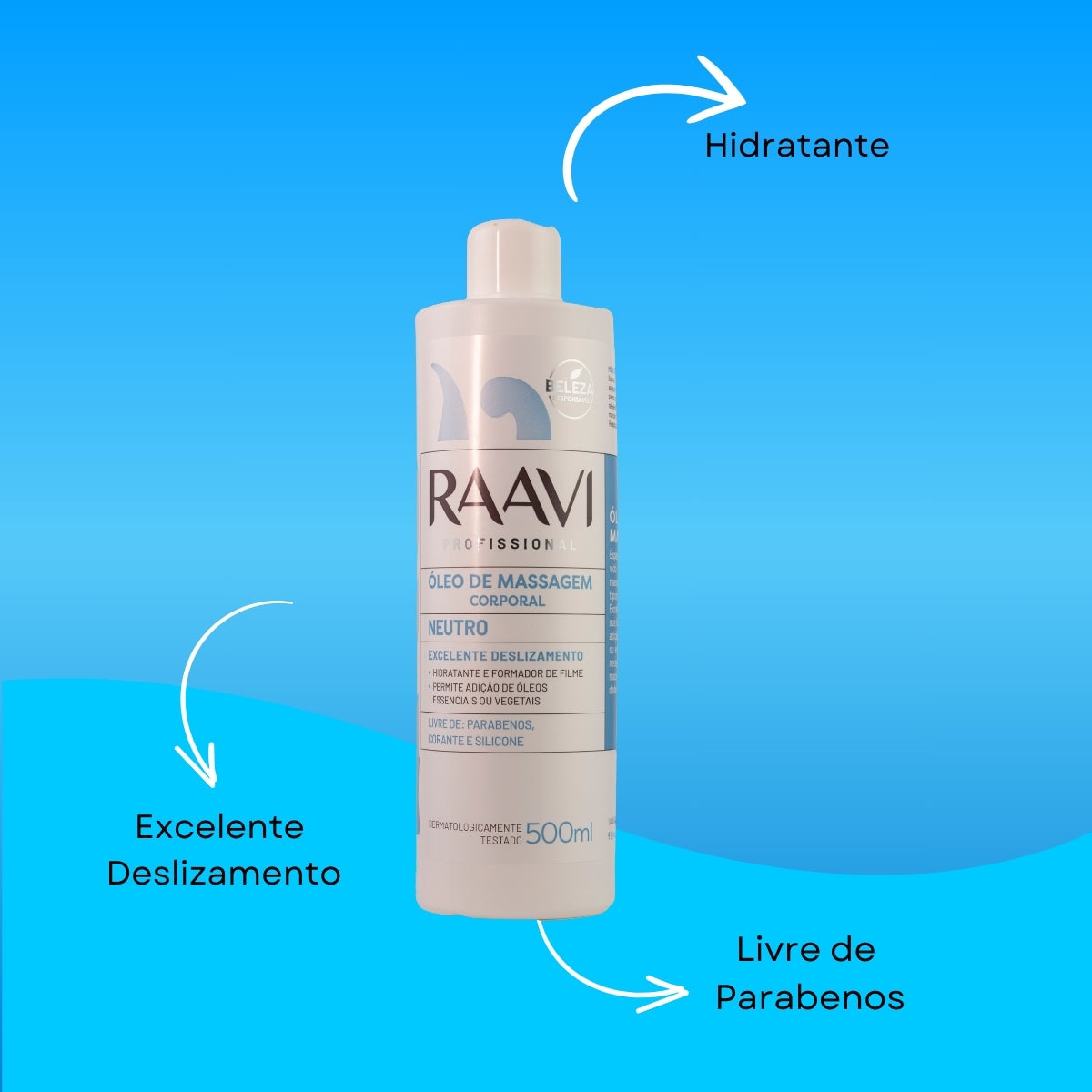 Raavi Oleo de Massagem Corporal Neutro 500 ml