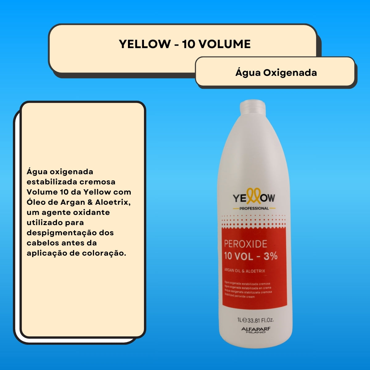 Agua Oxigenada Yellow Estabilizada Cremosa 10 Volume 1 Litro