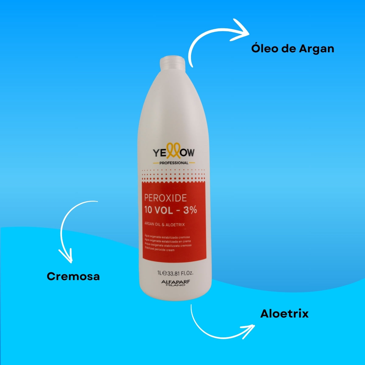 Agua Oxigenada Yellow Estabilizada Cremosa 10 Volume 1 Litro