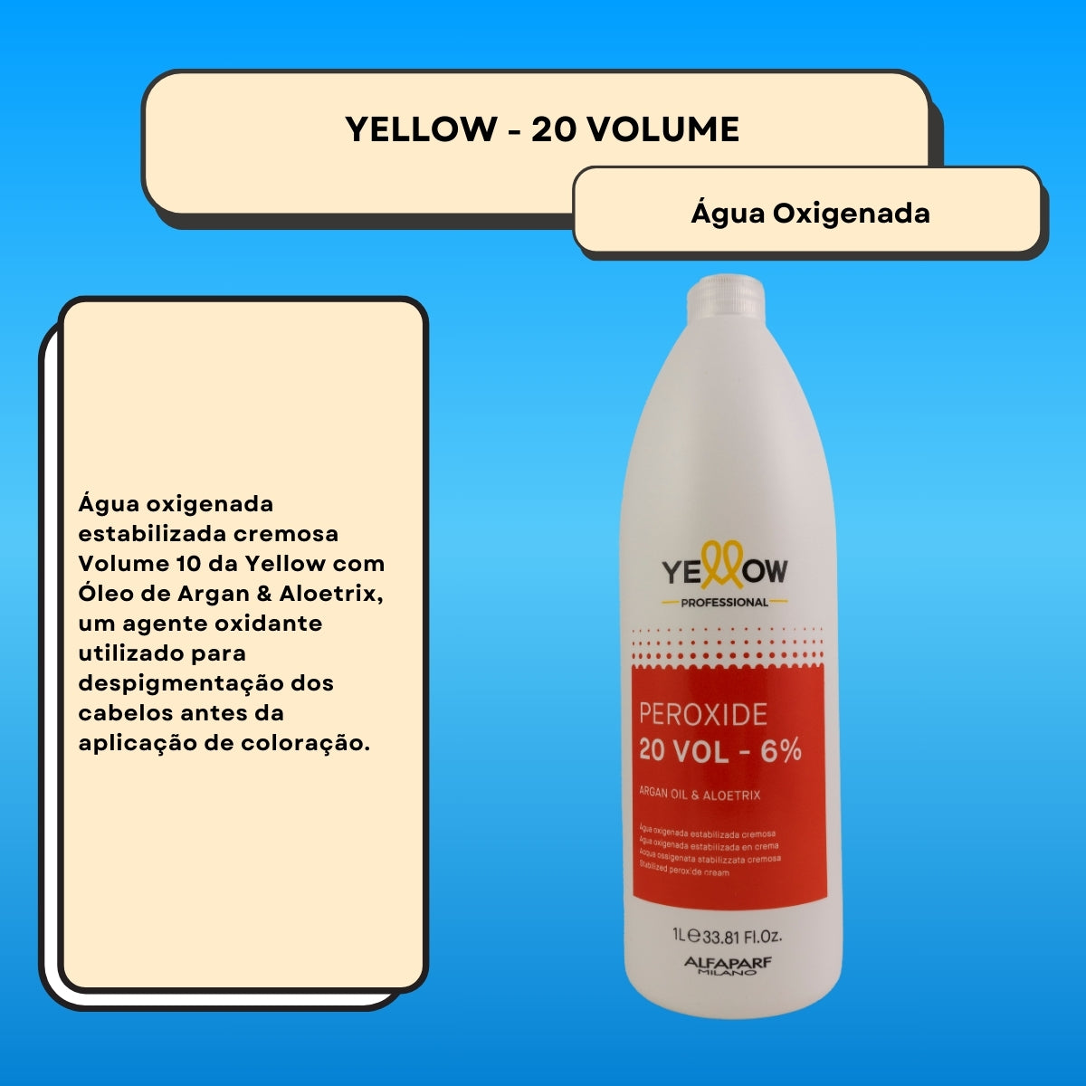 Agua Oxigenada Yellow Estabilizada Cremosa 20 Volume 1 Litro