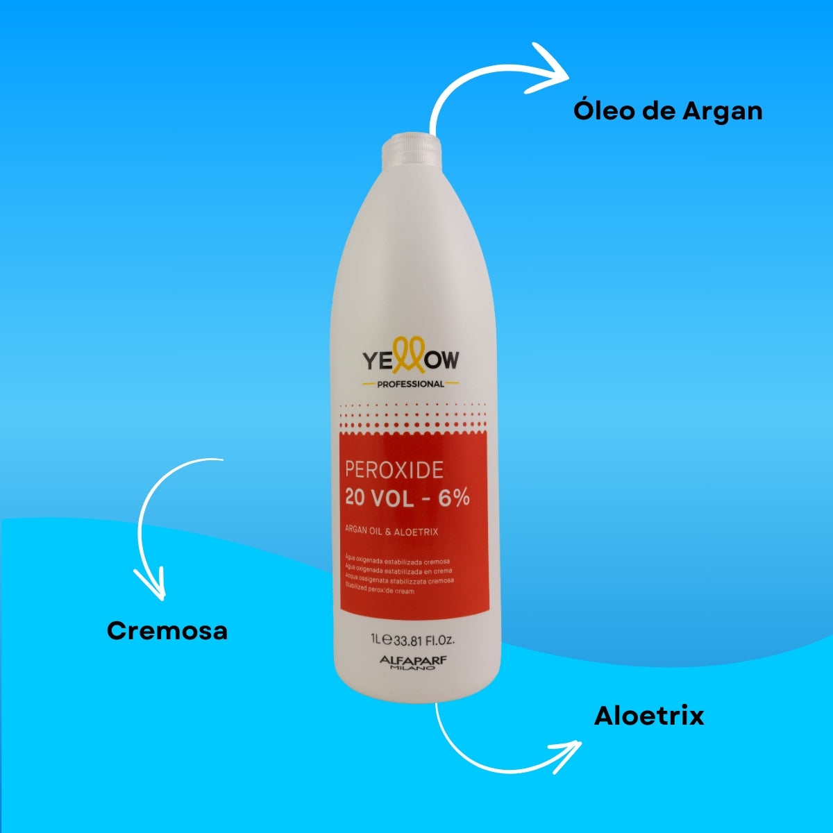 Agua Oxigenada Yellow Estabilizada Cremosa 20 Volume 1 Litro