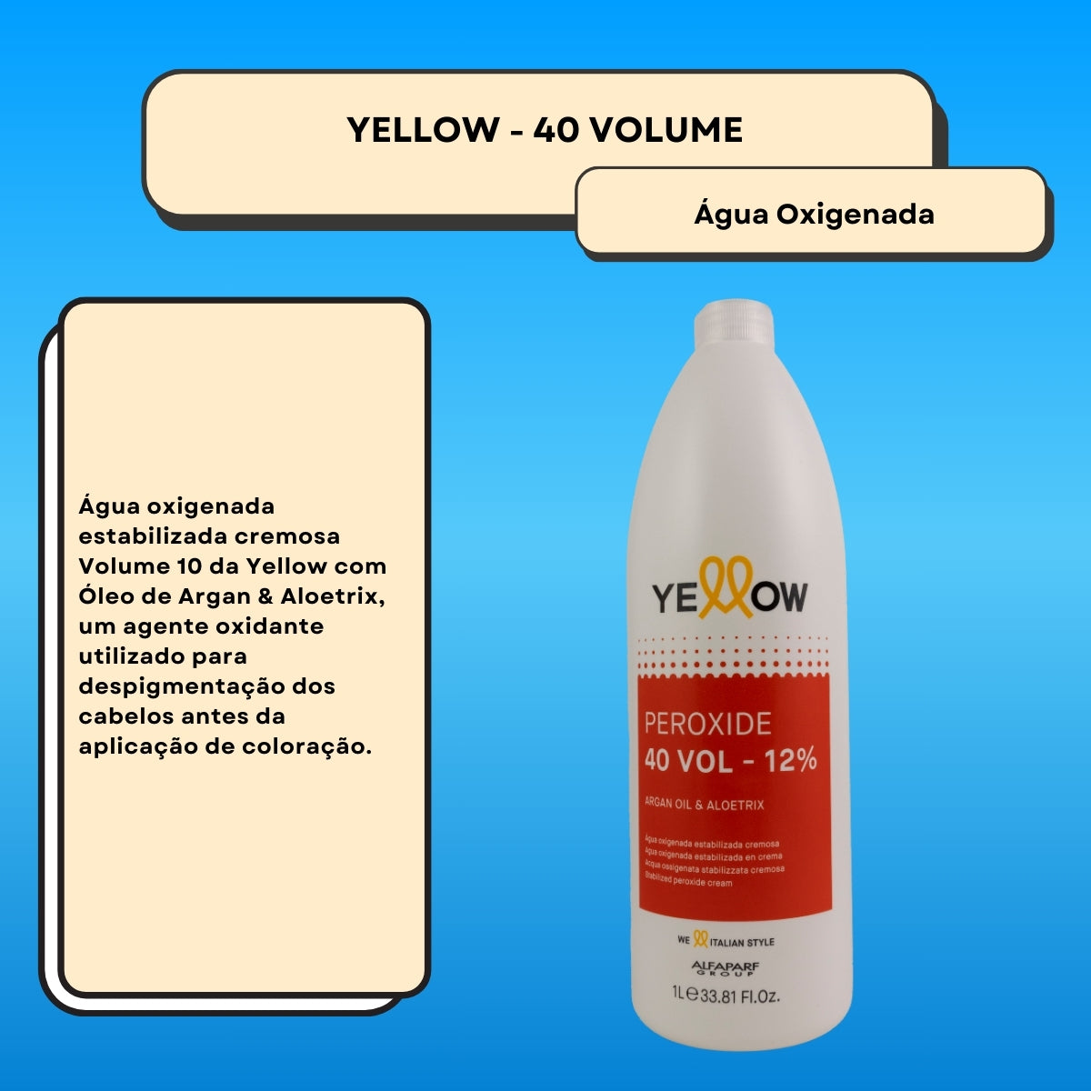 Agua Oxigenada Yellow Estabilizada Cremosa 40 Volume 1 Litro