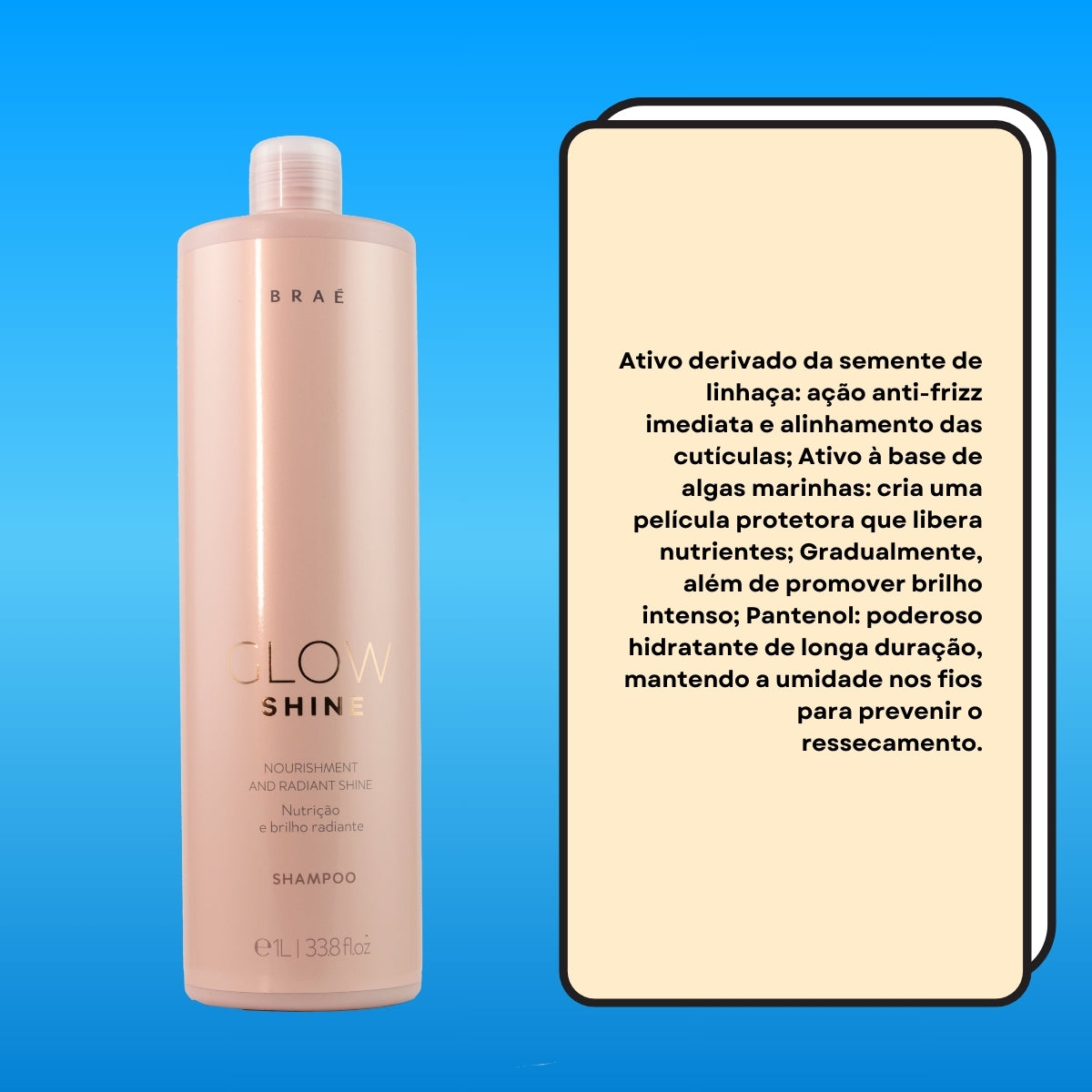 Shampoo Braé Glow Shine Nutrição e Brilho Shampoo Hidratante 1 Litro